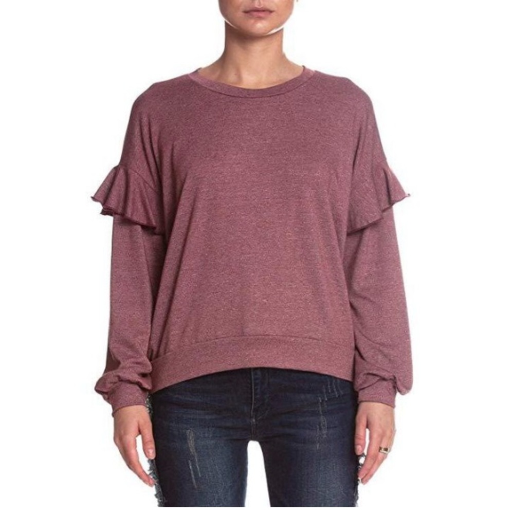 Elan Ruffle Pullover Sweatshirt Mauve Size Medium